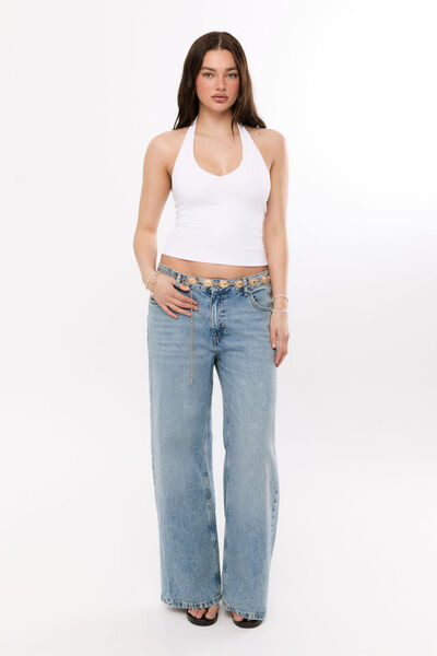 Luxe Halter Top & Low Rise Baggy Jean Bundle, 