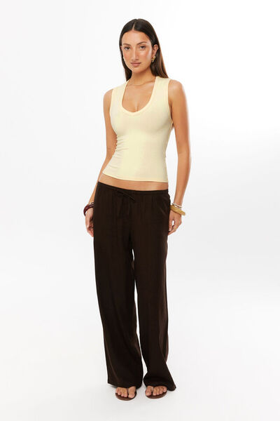 Sleek Belle V Neck Tank & Low Rise Linen Pant Bundle, 