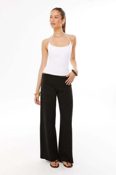Fold Back Wide Leg Pant, BLACK