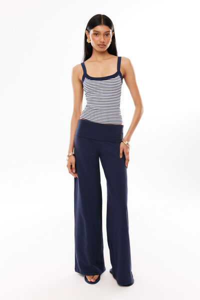 Fold Back Wide Leg Pant, NIGHT NAVY