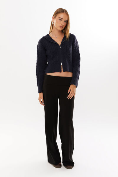 Marnie Cable Knit Zip Through Hoodie, MIDNIGHT NAVY