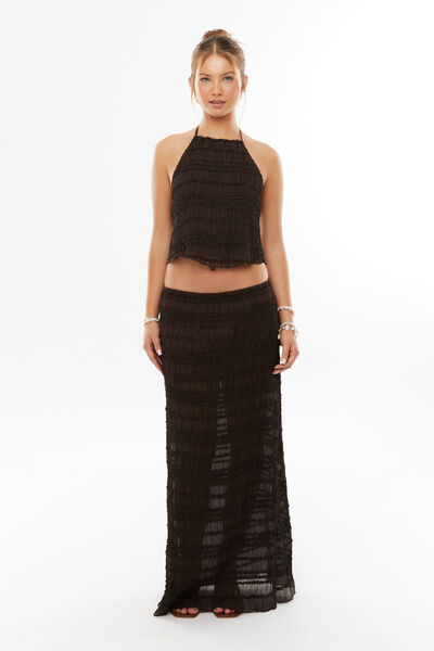 Havana Textured Maxi Skirt, CACAO BROWN