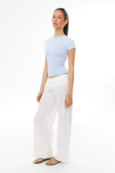 Henley Fold Down Linen Pant, SUMMER WHITE