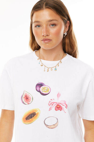 Mila Oversized Graphic Tee, WHITE/TROPICAL FRUIT