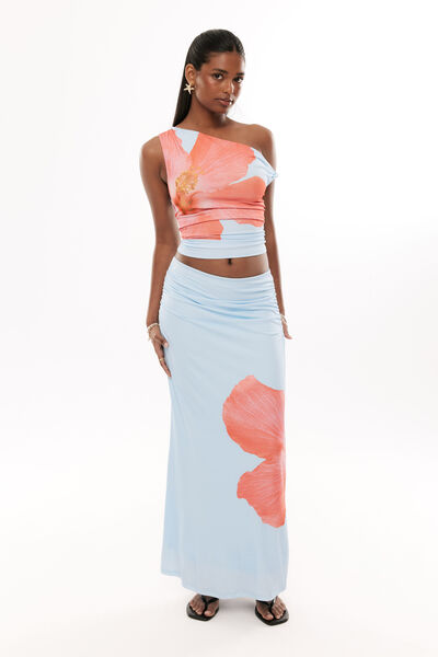 Sherri Ruched Maxi Skirt, HIBISCUS BLUE