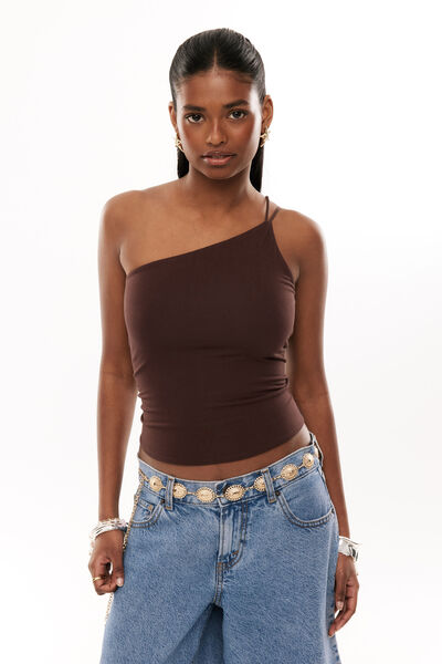 Soft Grace One Shoulder Top, GLAZE BROWN