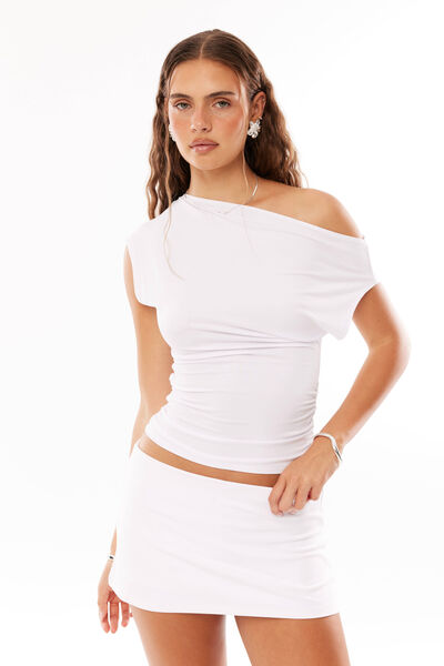 Soft Piper Off Shoulder Top, WHITE