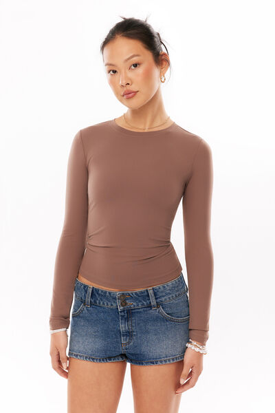 Sleek Miley Long Sleeve Top, BROWN CAROB