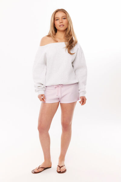 Zarah Off Shoulder Fleece Top, SNOW MARLE
