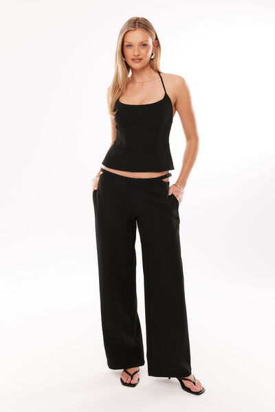 Bowie Tie Back Tailored Top, BLACK