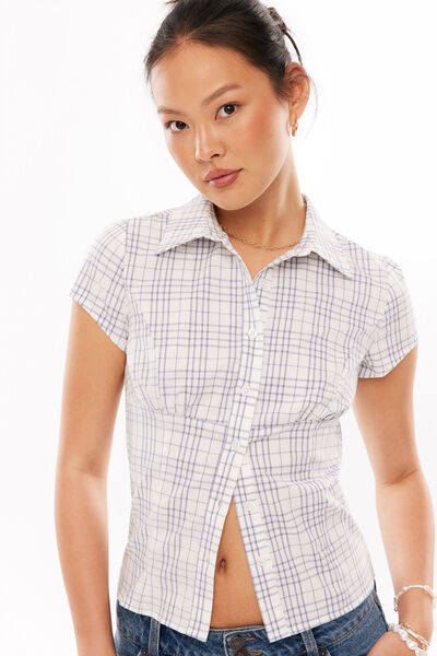Luana Short Sleeve Shirt, NAVY WHITE GINGHAM