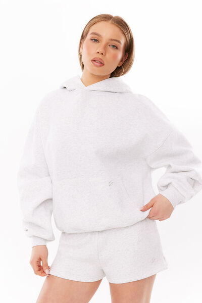 Ella Logo Oversized Fleece Hoodie, SNOW MARLE/EMBLEM